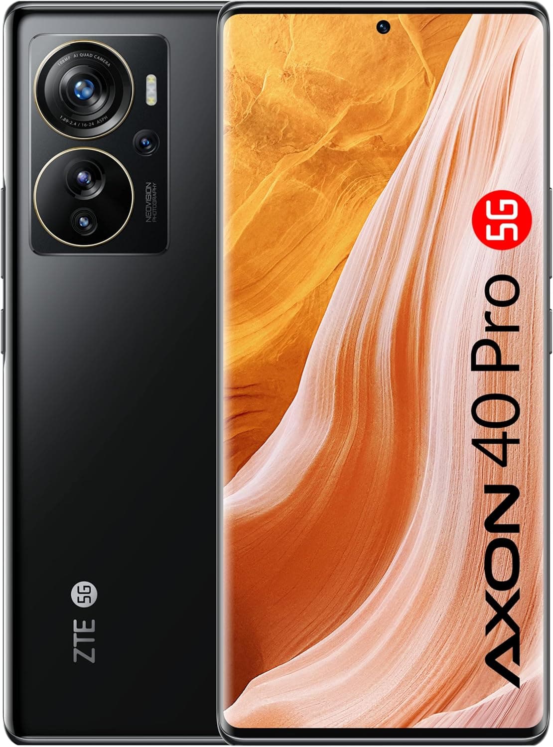 ZTE Axon 40 Pro Smartphone, 5G, 12 GB RAM+256GB, câmara quádrupla 108MP, Snapdragon 870, ecrã 6,67'' AMOLED de 144 Hz, bateria 5000 mAh, carregamento rápido 65 W, NFC, preto