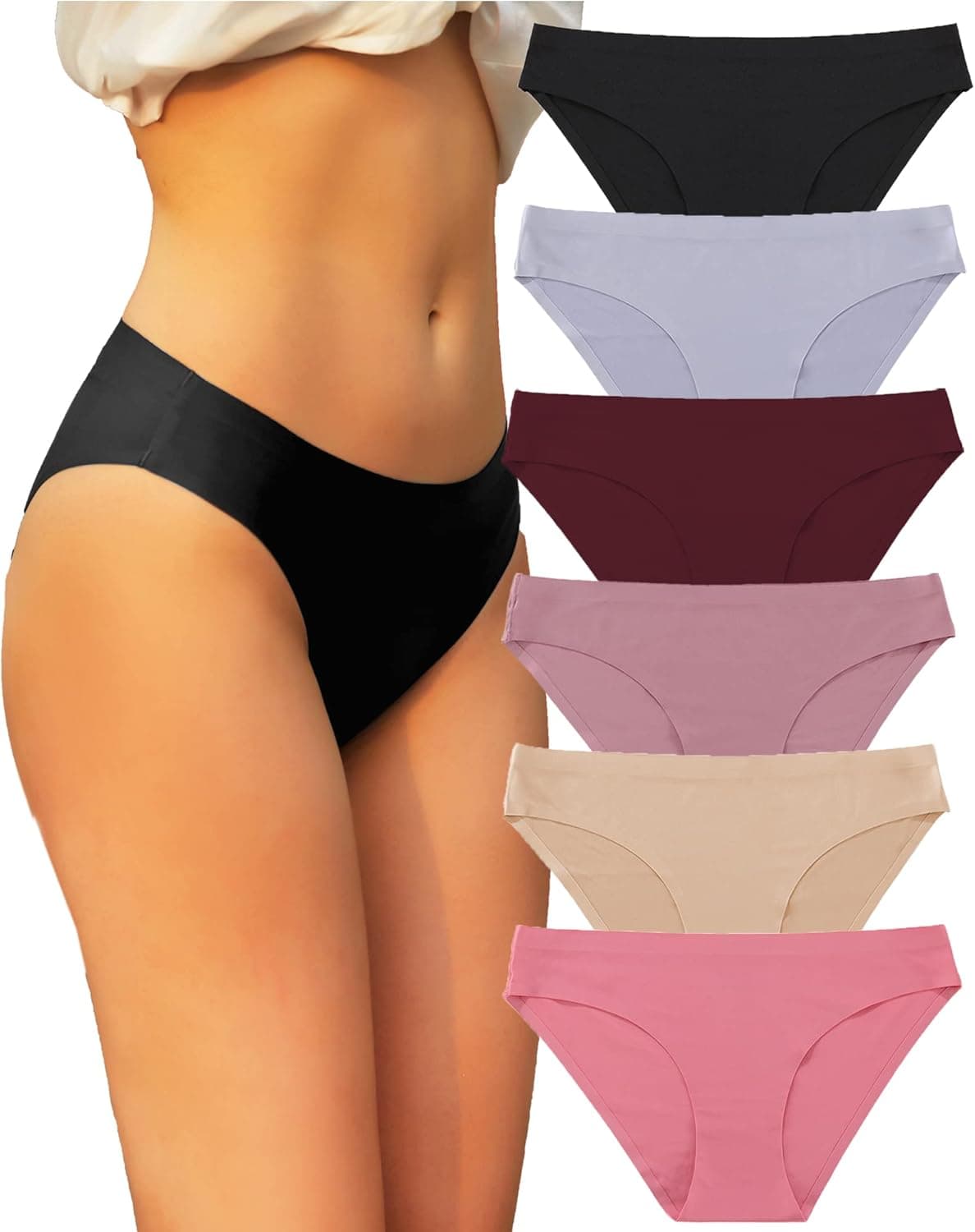 FINETOO Cuecas invisíveis confortáveis para mulher, pack de 6