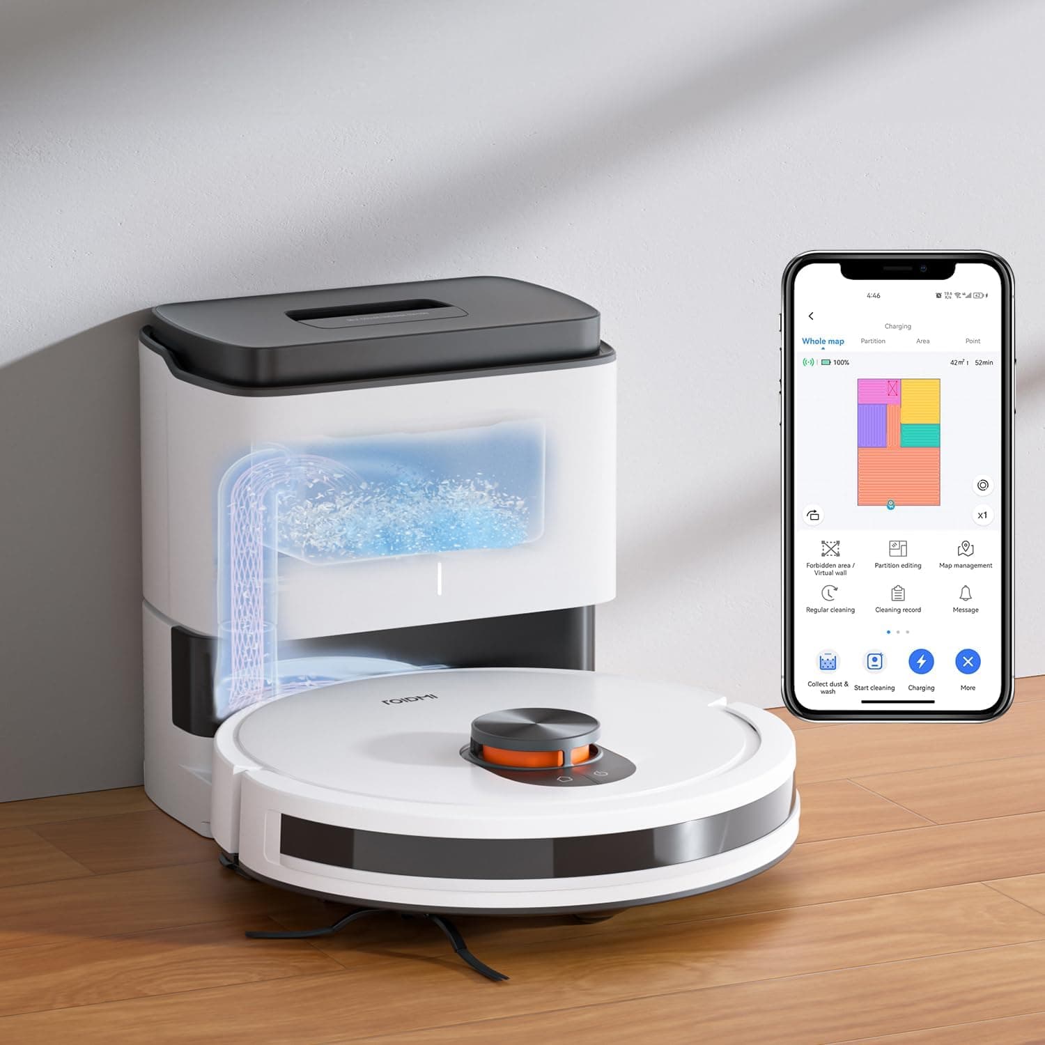 ROIDMI Robot aspirador Eve CC com função de limpeza, 4000Pa, navegação a laser, 2,5 L, depósito automático de sujidade, varrido, 3 em 1, ideal para tapetes
