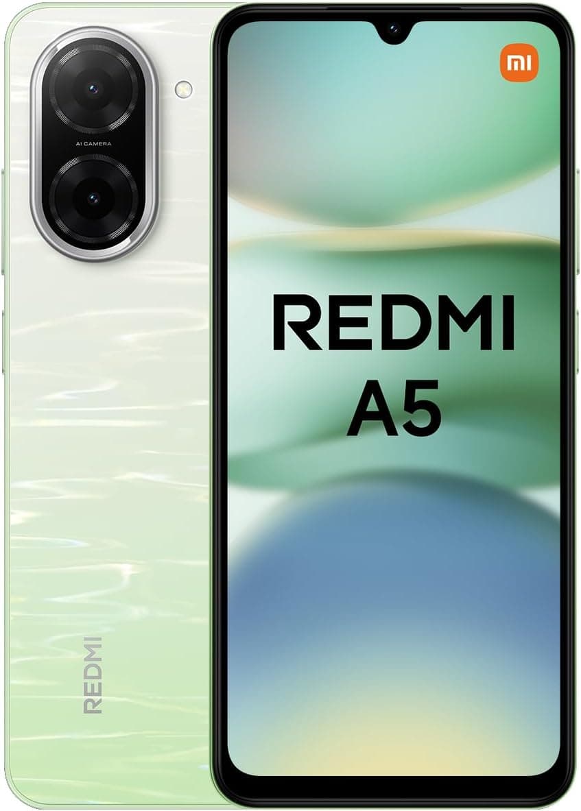 Xiaomi Redmi A5 Smartphone de 4+128 GB, ecrã imersivo de 120 Hz, potente processador Octa Core, câmara dupla AI de 32 MP, 5200 mAh, carregador não incluído, verde