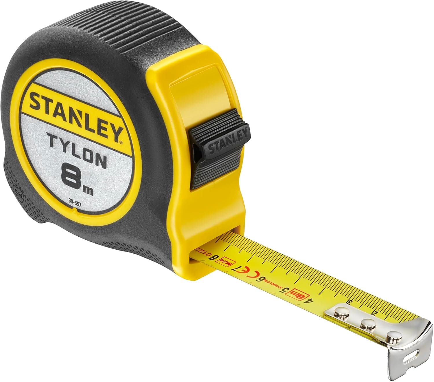 STANLEY Flexómetro de nylon de 8 m, fita métrica, fita de aço resistente, revestimento duradouro em nylon (aumenta 50% durabilidade), design ergonómico compacto, 0-30-657