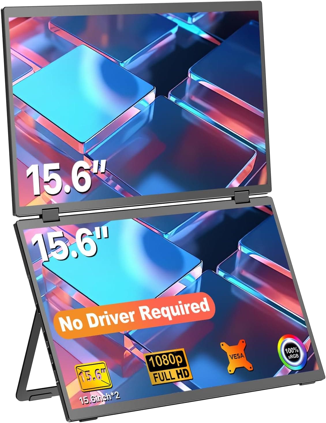 EVICIV Monitor portátil de 15,6" duplo ecrã portátil dobrável 1080P 100% sRGB extensor de ecrã triplo para portátil, suporte VESA, sem driver instalation equired
