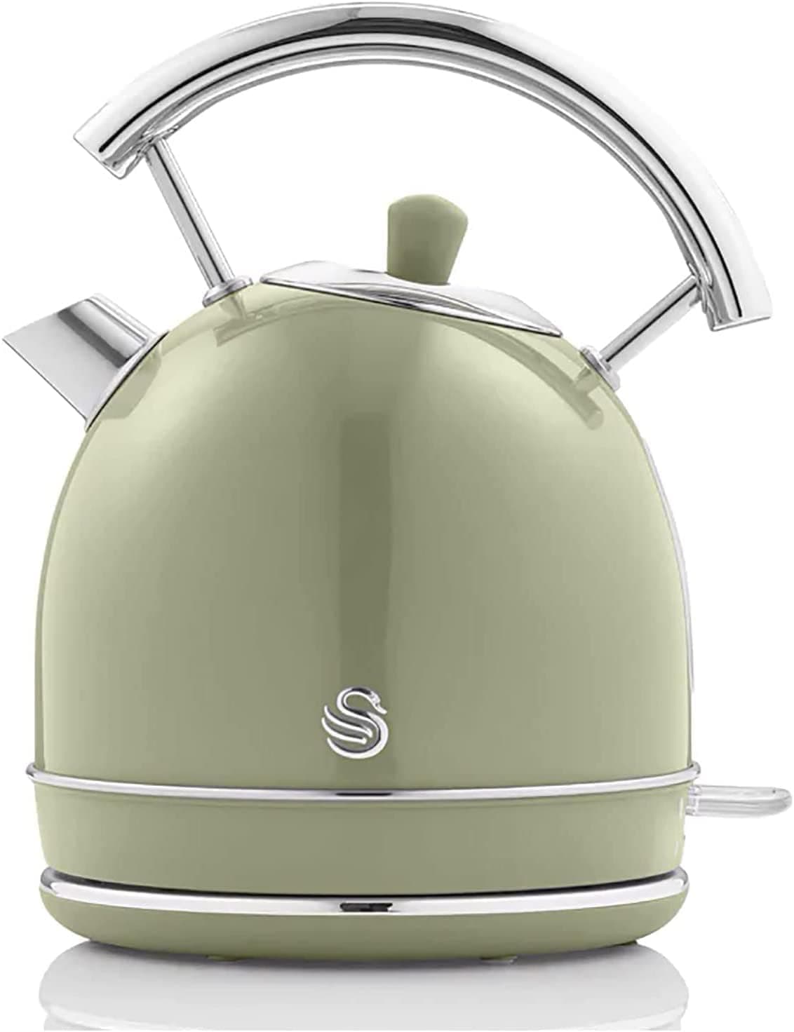 Swan Chaleira de água retro 1,8 l, chaleira elétrica, resistência oculta aço inoxidável, sem fios, sem fios, design vintage, desliga automática, verde, 2200 W, SK14630GNEU
