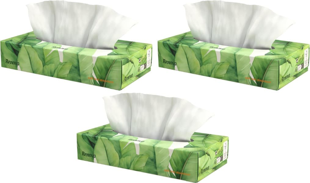 Renova Lenços faciais essenciais brancos - 80 lenços x 3
