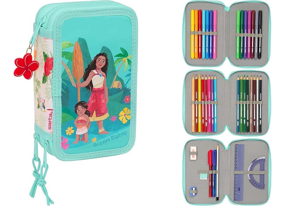 Safta TIENDAEURASIAANA Estojo escolar com 37 úteis incluídos, estojo infantil, ideal para crianças, dos 5 aos 14 anos, confortável e versátil, qualidade e resistência, 12,5 x 5,5 x 19,5 cm, cor bege