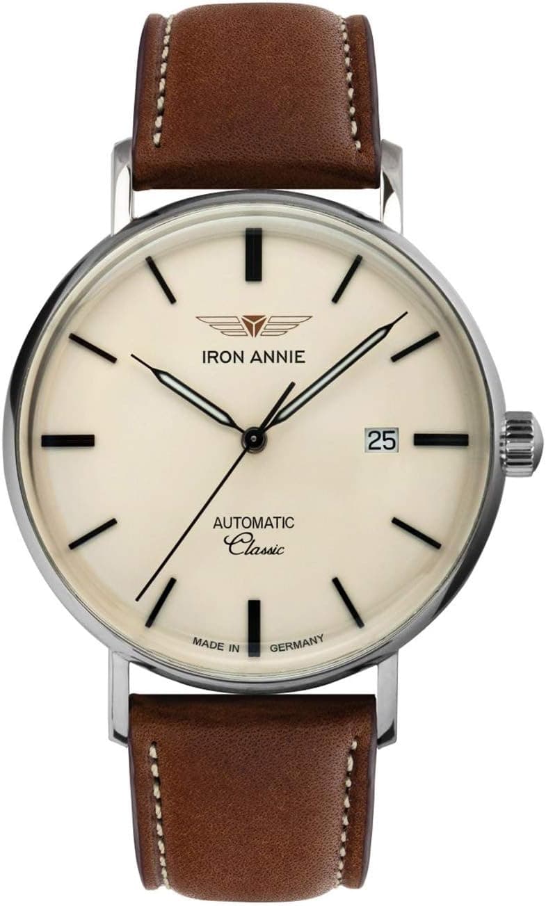 Iron Annie Relógio para homem com correia de couro série clássico automático data 5958