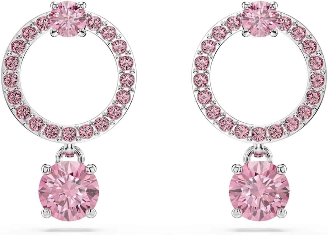 Swarovski Brincos Attract, tamanho redondo, rosa, casa de banho de ródio, Tamanho único, Banho de ródio, crystal