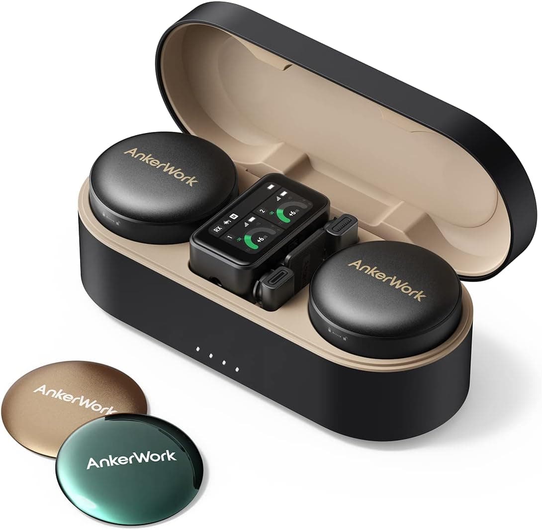AnkerWork M650 Microfone de lapela sem fio, cancelamento de ruído, capas de cores, captura de 2 canais, 200 m, 15 horas de bateria, fácil de usar, transmissão ao vivo, vlog, entrevista