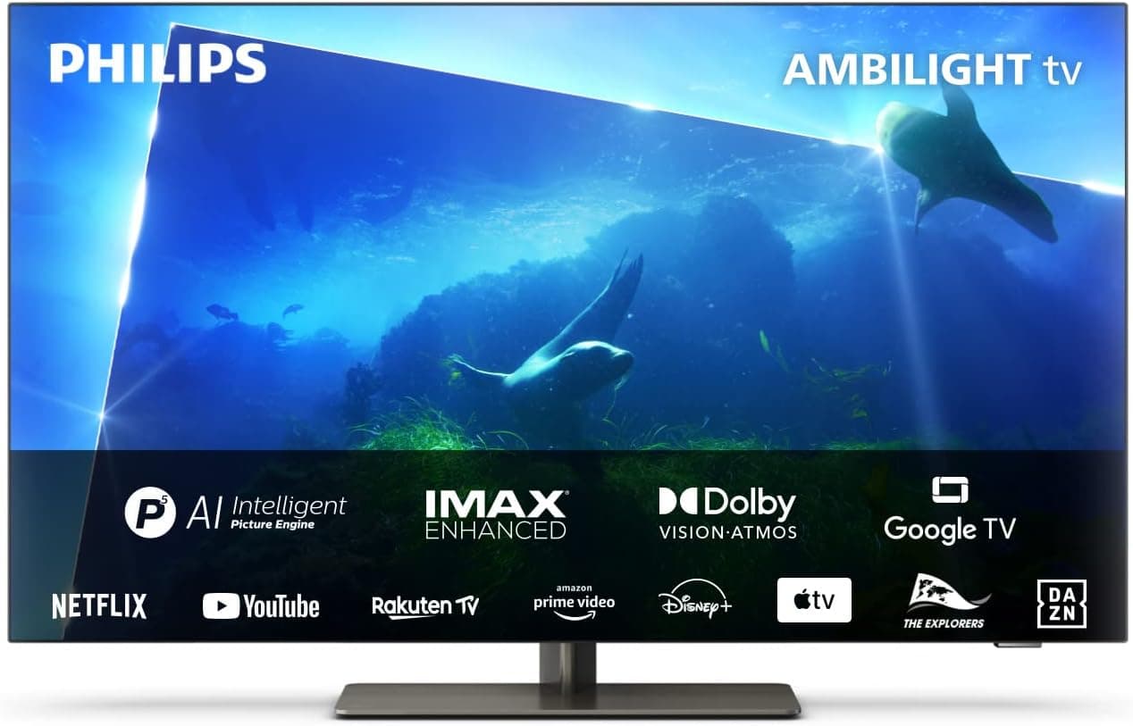 Philips Ambilight OLED818 106 cm (42 polegadas) Smart 4K OLED TV | UHD e HDR10+ | 120Hz, Engine P5 AI Picture | Dolby Atmos Altifalantes 40W, compatível com o assistente Google e Alexa
