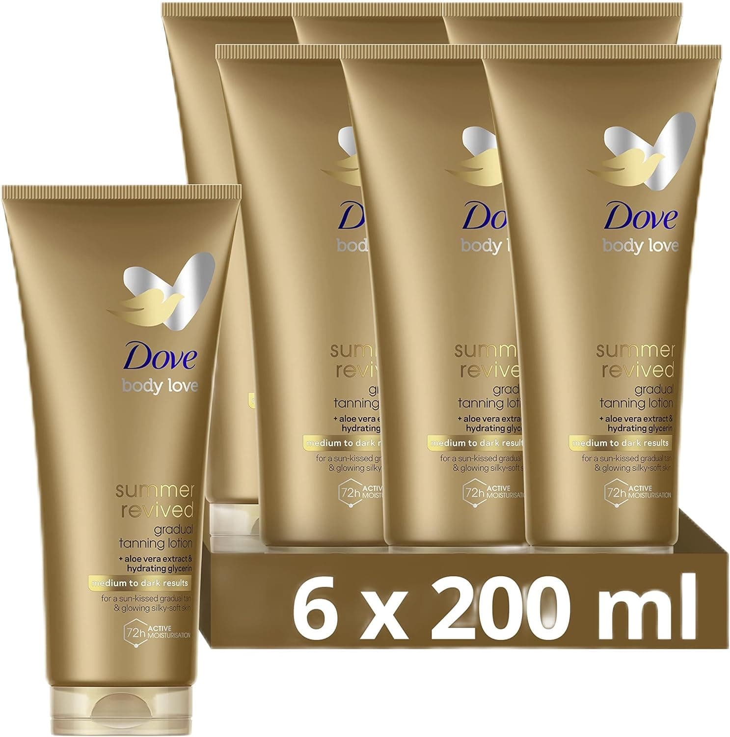 Dove Creme hidratante corporal autobronzeadora para pele de tom médio a escuro 200 ml, conjunto de 6