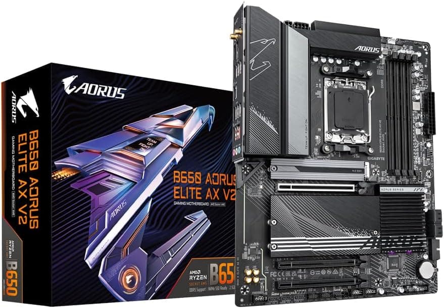 GIGABYTE B650 AORUS Elite AX V2 Placa base - AMD Ryzen série 9000, VRM de 12 + 2 Fases, até 8000 MHz DDR5 (OC), 1 x PCIe 5,0 2 x PCIe 4,0 M,2, LAN 2, 5 GbE. , WiFi 6E, USB 3.2 Gen 2