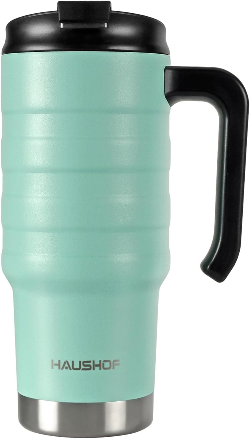 HAUSHOF Garrafa de água 700 ml/24 oz, copo térmico café, garrafa térmica térmica de parede dupla, copo de viagem de aço inoxidável, mantém 24 horas frias e 6 horas quentes, sem BPA