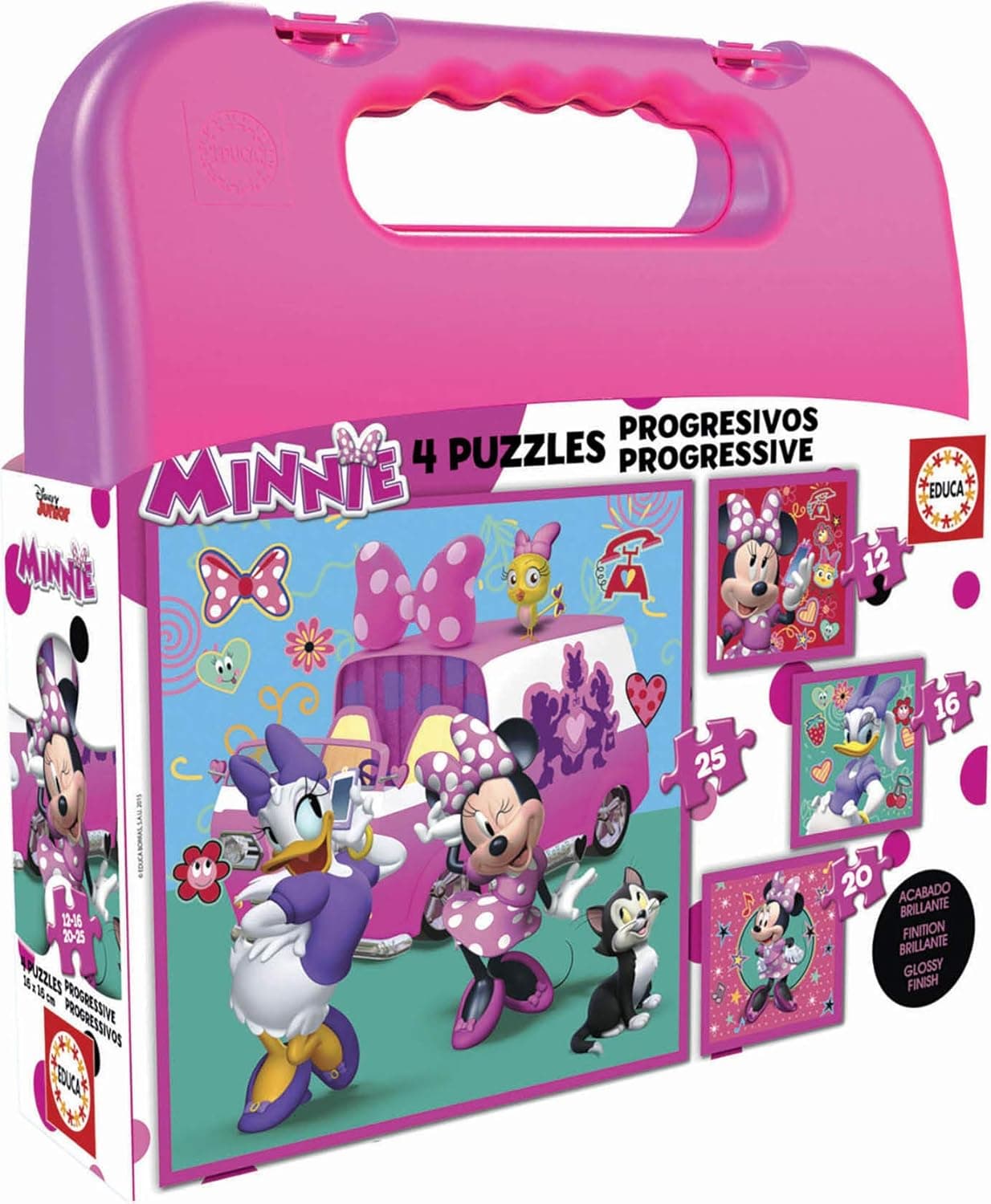 Educa Minnie Happy Helpers | Mala com 4 puzzles progressivos para crianças a partir dos 3 anos