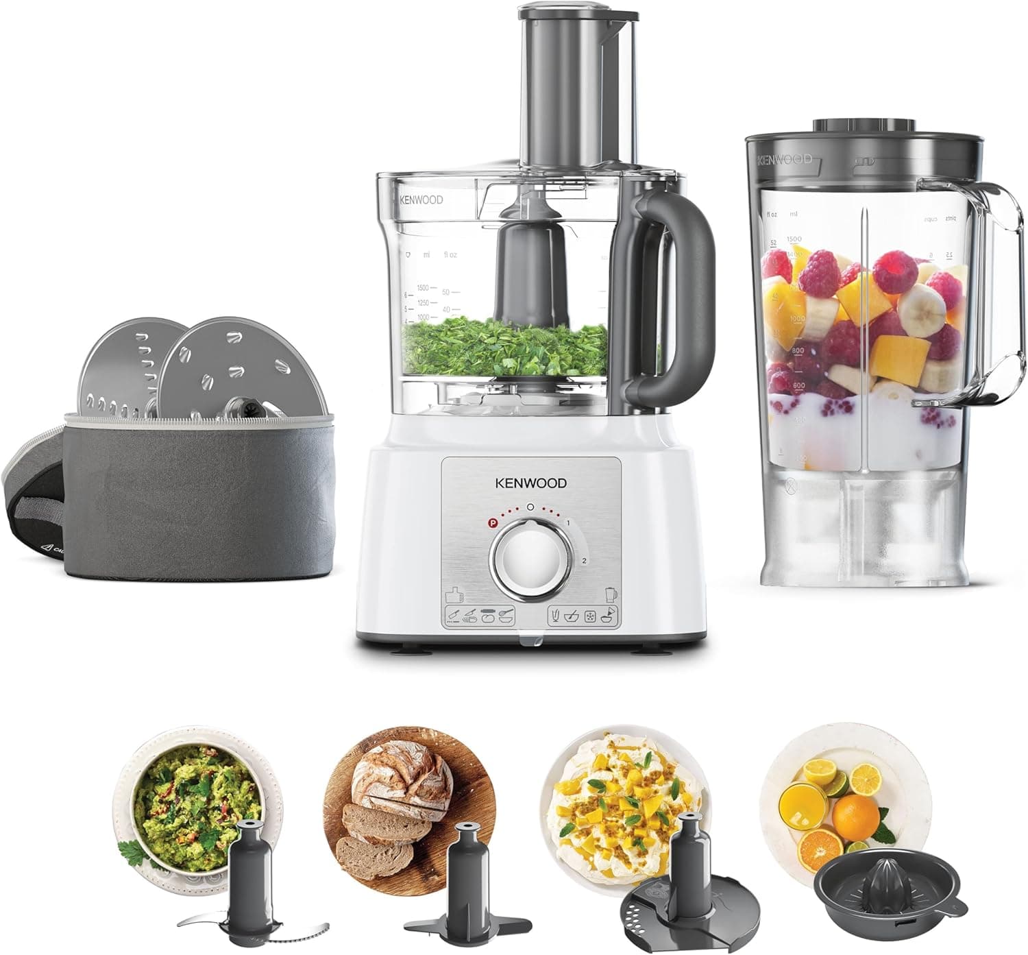 Kenwood MultiPro Express FDP65.450 WH Processador de alimentos (1000 W, tigela de 3 L, liquidificadora de copo de 1,5 l, espremedor e acessórios de corte)