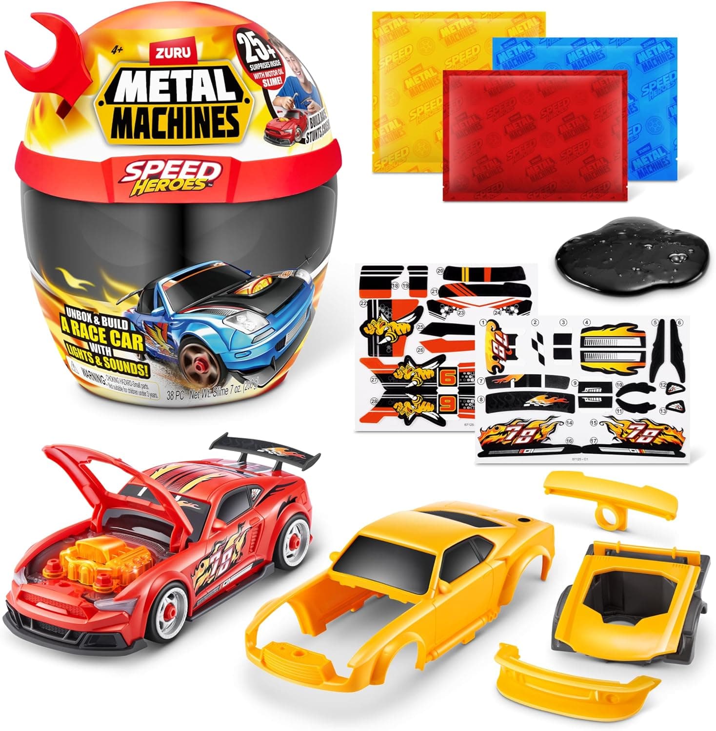 Metal Machines Speed Heroes de Zuru, construa e corra com o seu próprio carro de corridas, vermelho