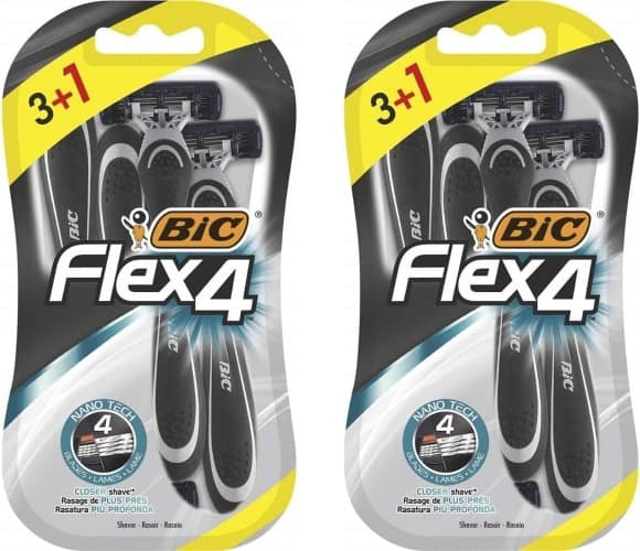 BIC Flex4 máquinas de barbear descartáveis para homem, para um barbear rápido e rápido, 4 lâminas de barbear, 2 embalagens
