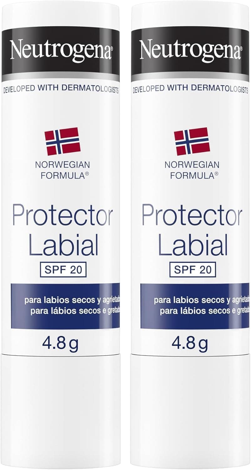 Neutrogena Fórmula Noruega protetor labial SPF 20 (2 x 4,8 g), batom para lábios secos e rachados, protetor solar labial contra os raios UVA e UVB, bálsamo hidratante