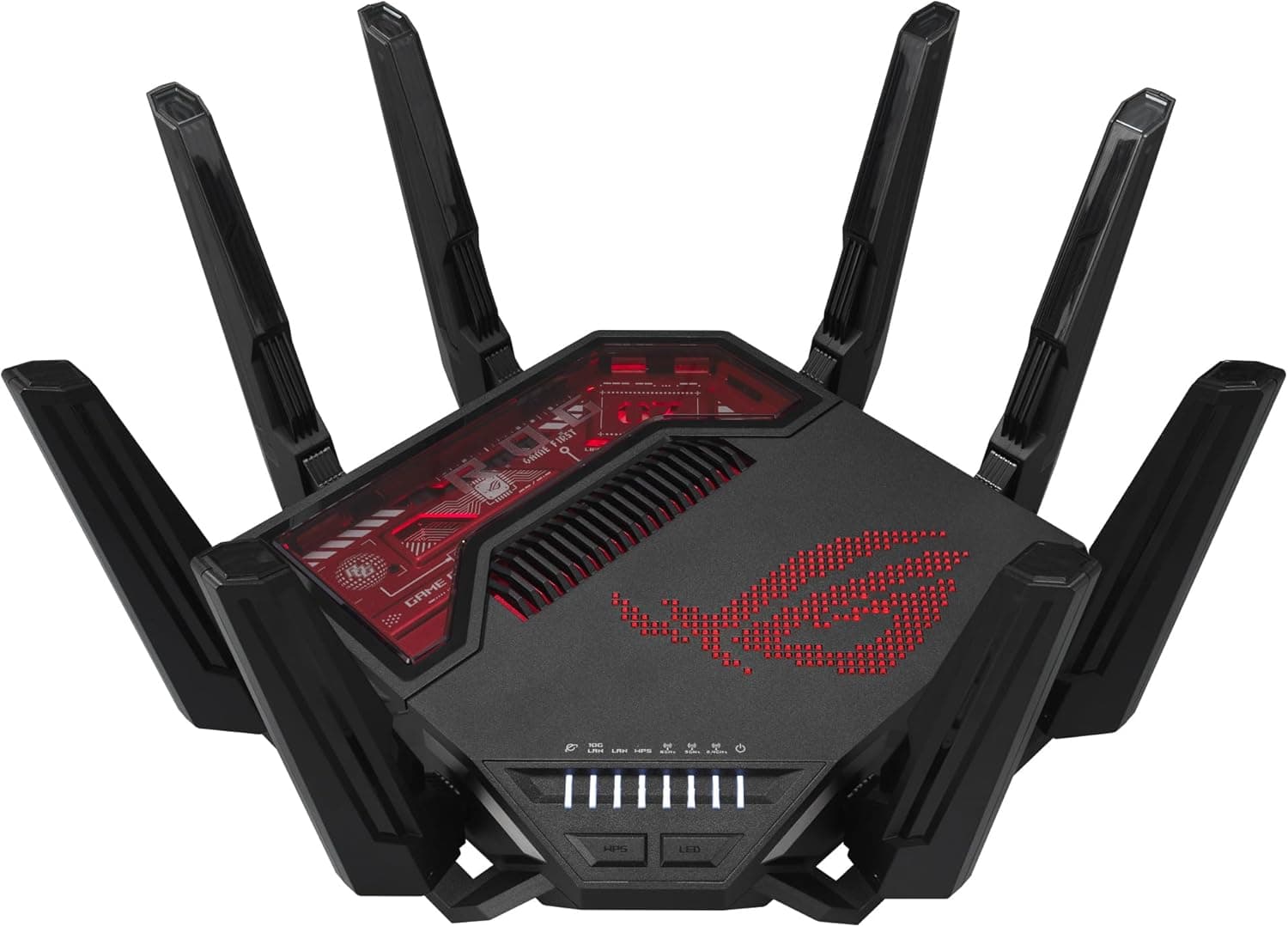 ASUS ROG Rapture GT-BE19000 Router Gaming WiFi 7 triband (802,11be), 320 MHz e 4096-QAM, MLO, duas portas 10G, AI WAN, Gaming Network, Aura RGB, AiMesh, segurança Vermelho, VP. N, Guest Network Pro