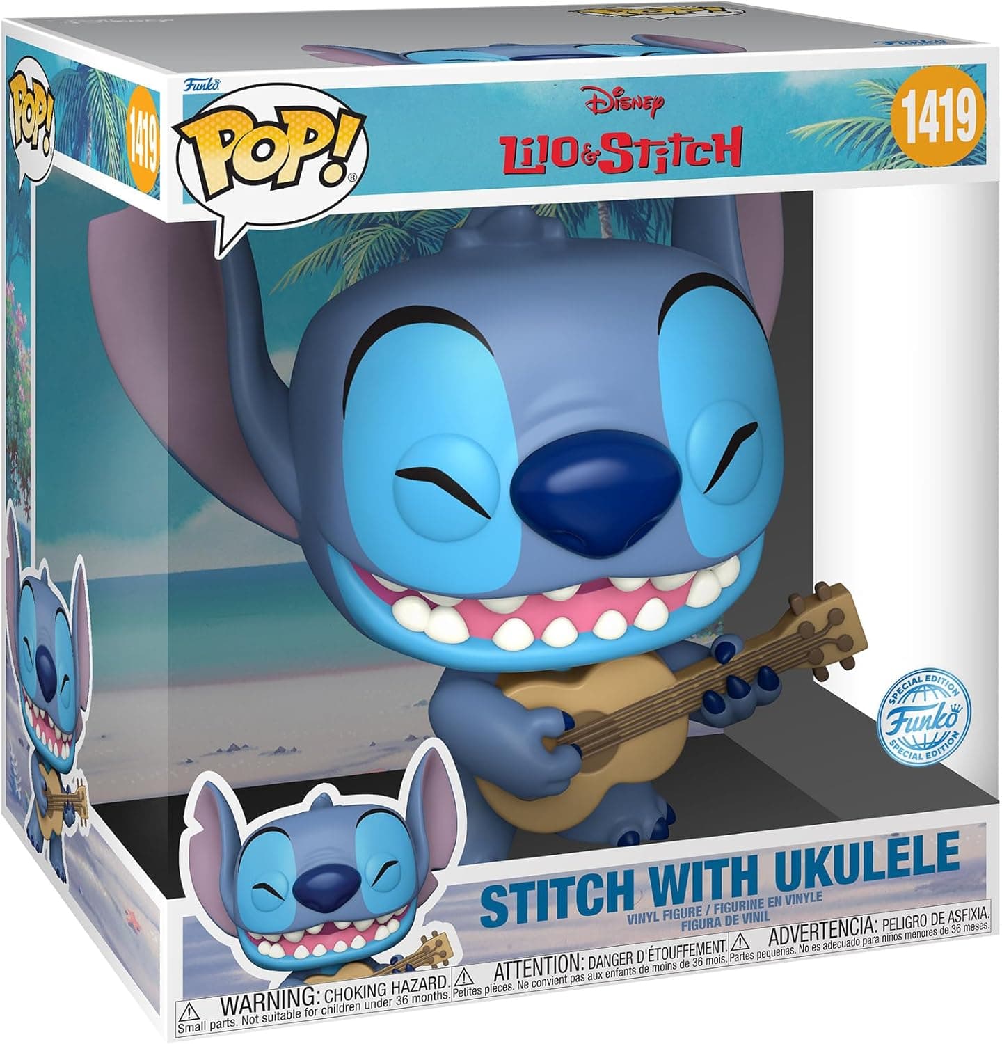 Funko Pop! Jumbo: Stitch - with Ukele - Lilo and Stitch - Figura de vinil colecionável - ideia de presente - Mercadoria oficial 