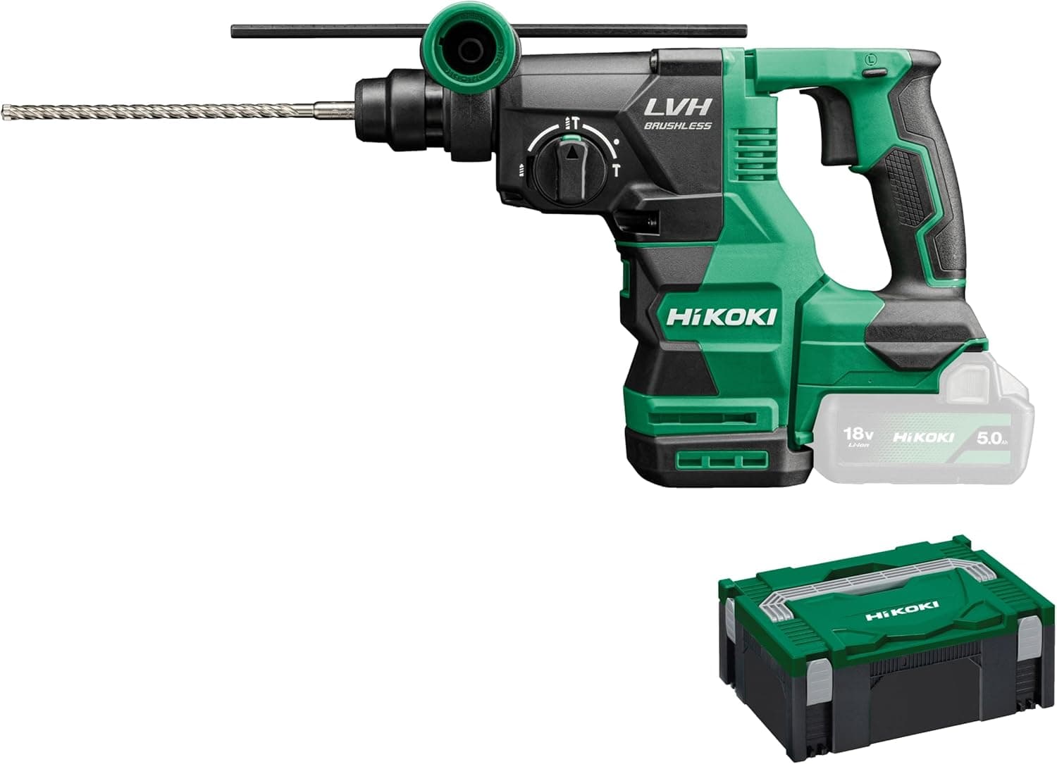 HiKOKI Martelo perfurador e cinzelador a bateria - 18 V, 3,2 J de energia de impacto - motor sem escovas, SDS-Plus, diâmetro de perfuração de 26 mm, cabo anti-vibração, luz LED, com pasta