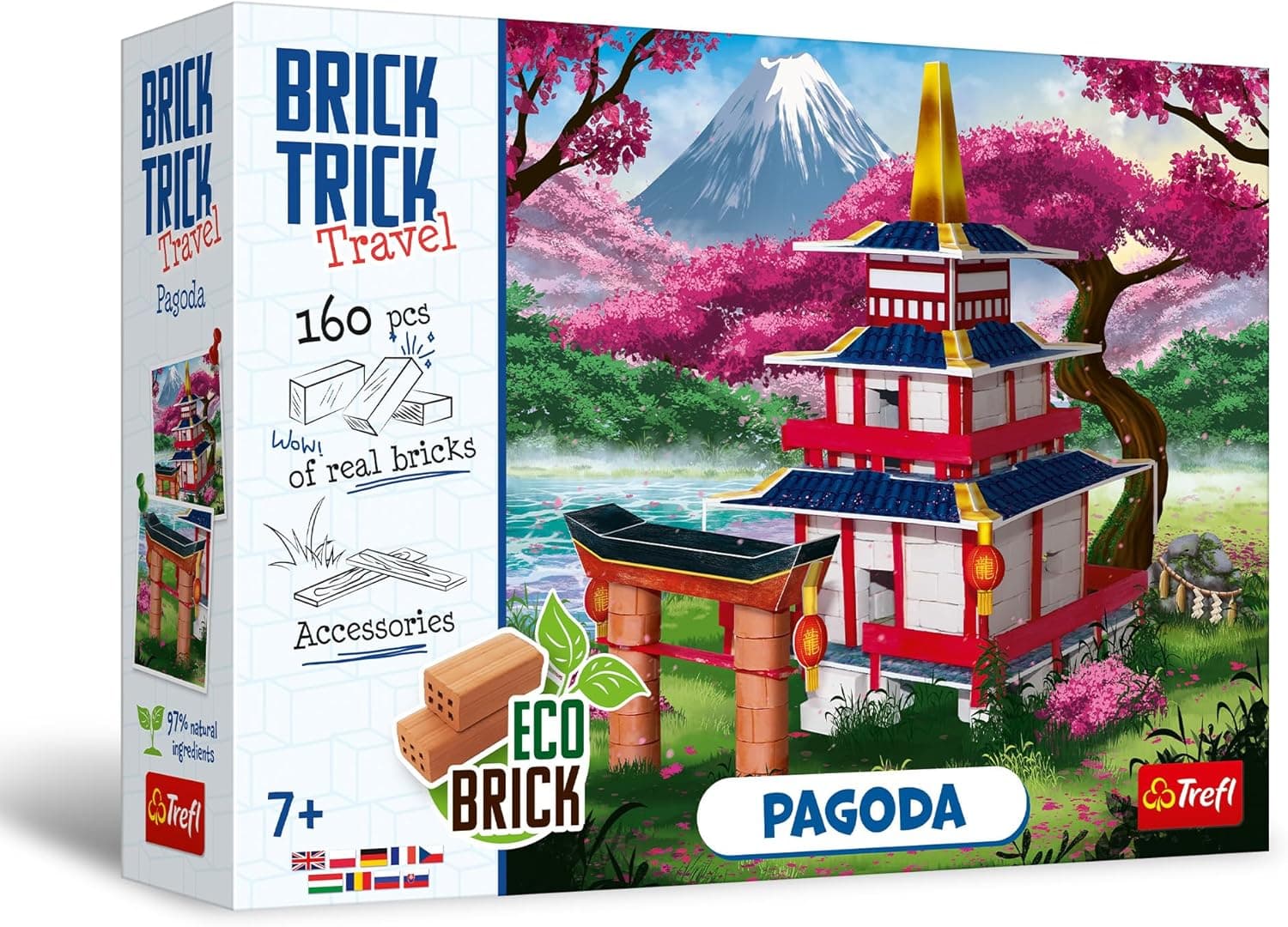 Trefl – Brick Travel: Pagode - Construa com tijolos de viagem, blocos ecológicos de tijolos reais, 160 tijolos, para crianças a partir de 7 anos