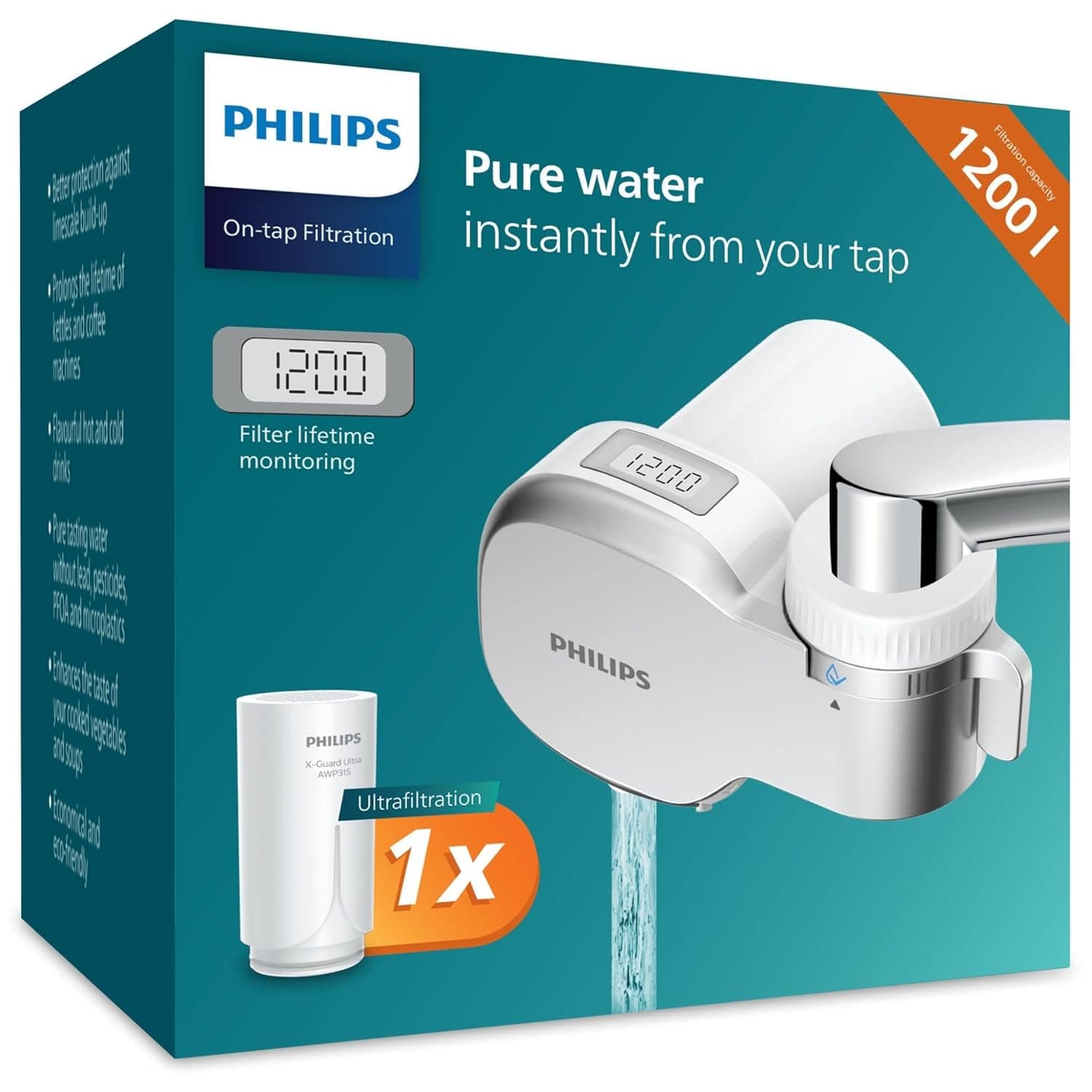 Filtro Philips Water Ontap AWP3756P1/10 ultra-filtração com ecrã digital, capacidade de filtração de 1200 l