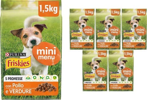 Friskies Vitafit Mini Menu | Ração seca para cão com frango e vegetais, 6 sacos de 1,5 kg = 9 kg