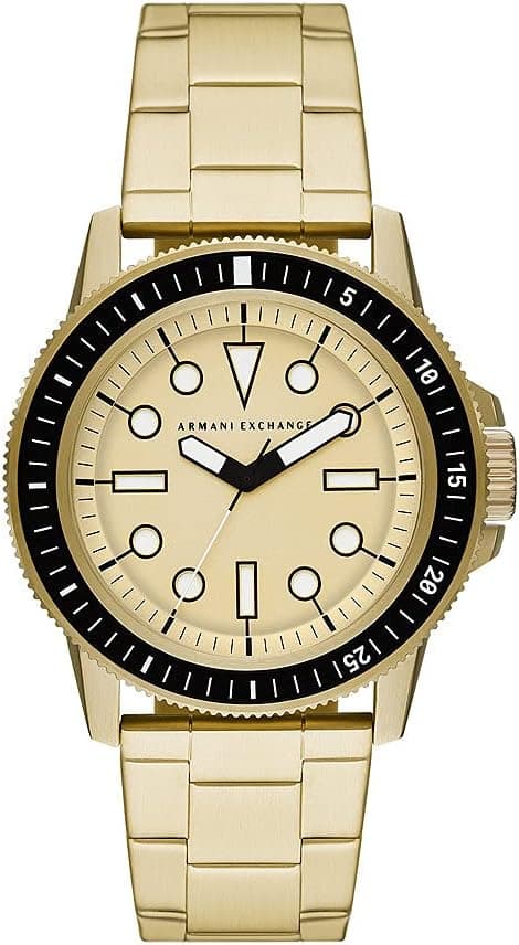 Armani Exchange Relógio para homem, movimento de três ponteiros, caixa de aço inoxidável dourada de 44 mm com correia de aço inoxidável, AX1854, tom dourado e preto, Tom dourado e preto, pulseira