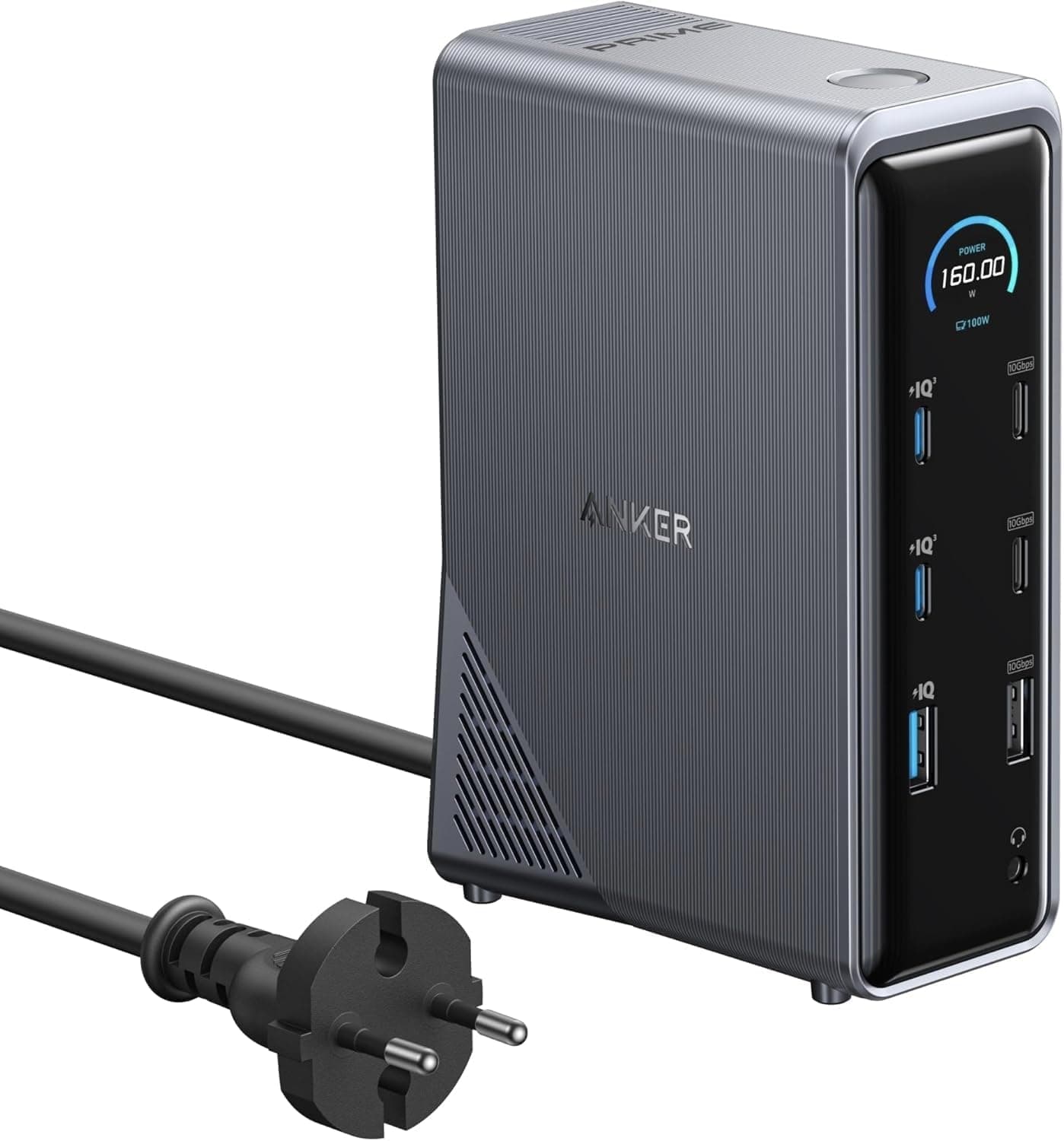 Anker Prime Docking Station de 160 W, 3 portas USB-C, 100 W no máximo Cada, 1 porta USB-A com máximo de 12 W. , transferência rápida de dados de 10 Gbps, portas de áudio e Ethernet, ecrãs duplos 4K