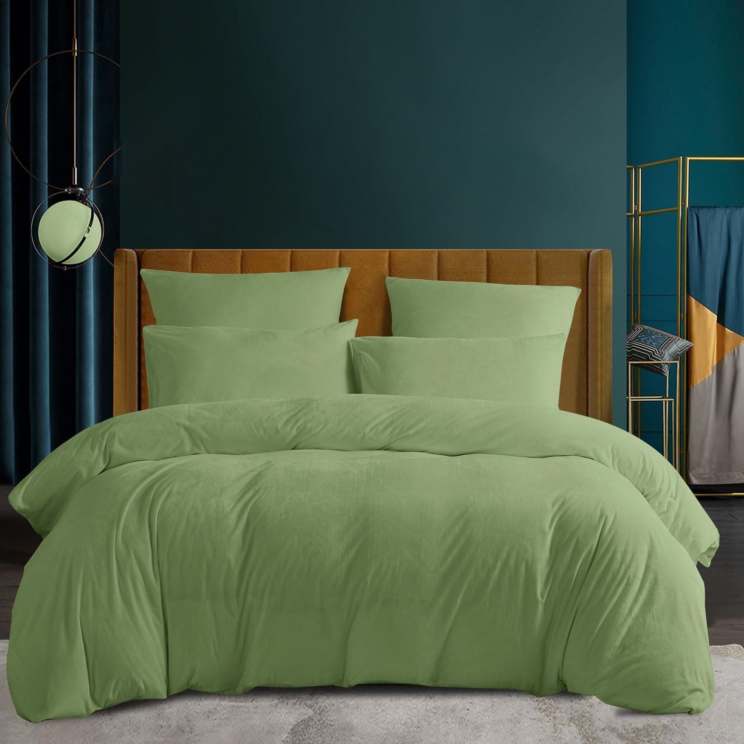 Luofanfei - Capa de edredão de inverno (240 x 260 cm, flanela quente, toque Cashmere, forro polar, conjunto de cama de veludo verde suave, com fecho de correr, roupa de cama para 2 pessoas com 2 capas