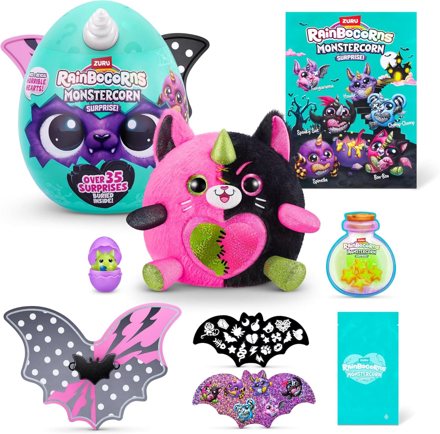 Rainbocorns ZURU Monstercorn Surprise, Gat, por ZURU Surprise Unboxing Brinquedo macio, presentes de monstros de fantasia para meninas, jogo imaginário com acessórios vestíveis (gato)