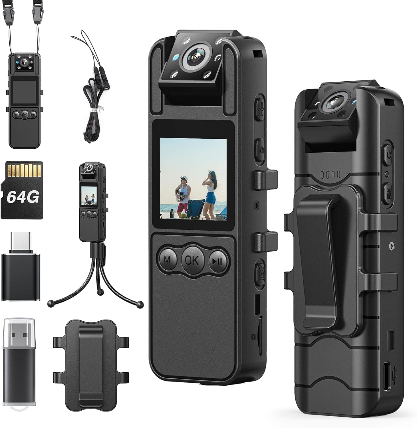 BOBLOV A26 1080P Body Camera, 64 GB Body Worn Camera, 6 horas de gravação de vídeo, inclui tripé para vigilância, câmara de vídeo portátil para serviço, gravação de entrega