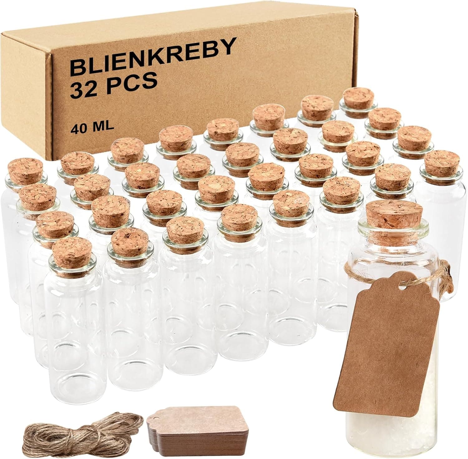 BLIENKREBY 32 frascos de vidro mini, 40 ml frascos de vidro pequenos, garrafas com tampa de cortiça para convidados casamentos, decoração, festa, especiarias e marmelada