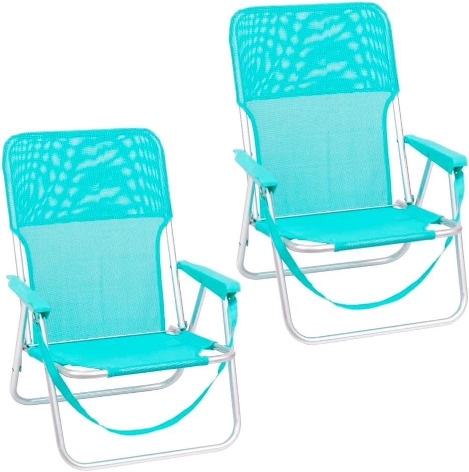 LOLAhome Conjunto de 2 cadeiras de praia dobráveis | leve portátil, baixa e posição fixa, para campismo, piscina, terraço ou jardim ou exterior água-marinha