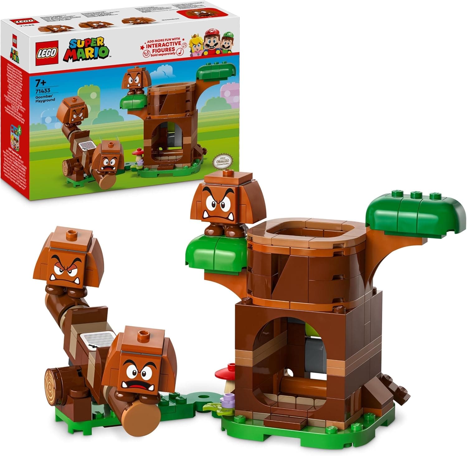 LEGO Super Mario Zona de jogo dos Goombas colecionável da Nintendo, jogo criativo com balanço, 3 figuras de personagens de videojogo, presente para meninos e meninas de 7 anos ou mais 71433