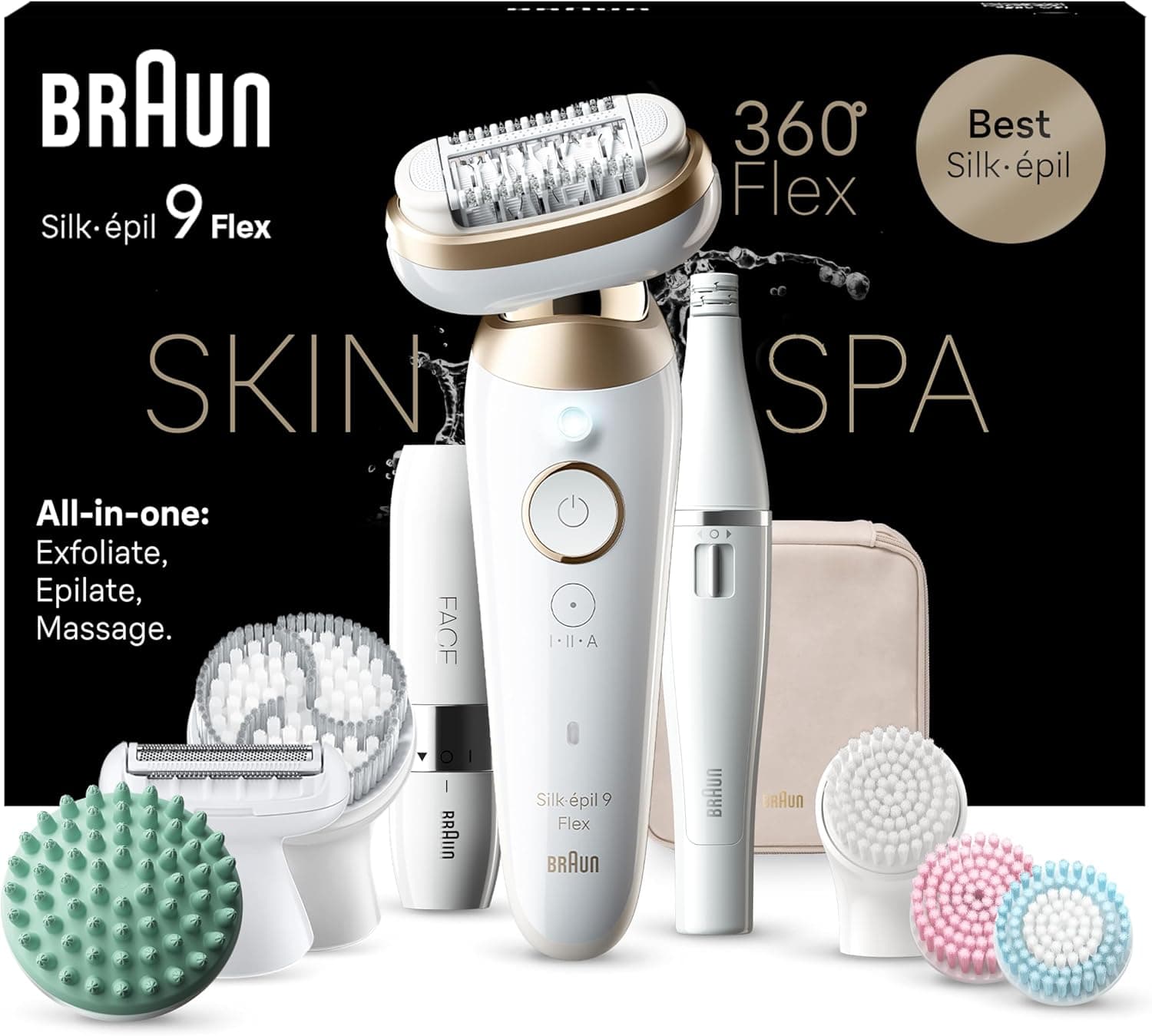 Braun Silk-épil 9 Flex SkinSpa, Depiladora elétrica para uma remoção fácil do cabelo, 9-681 3D, branco/dourado