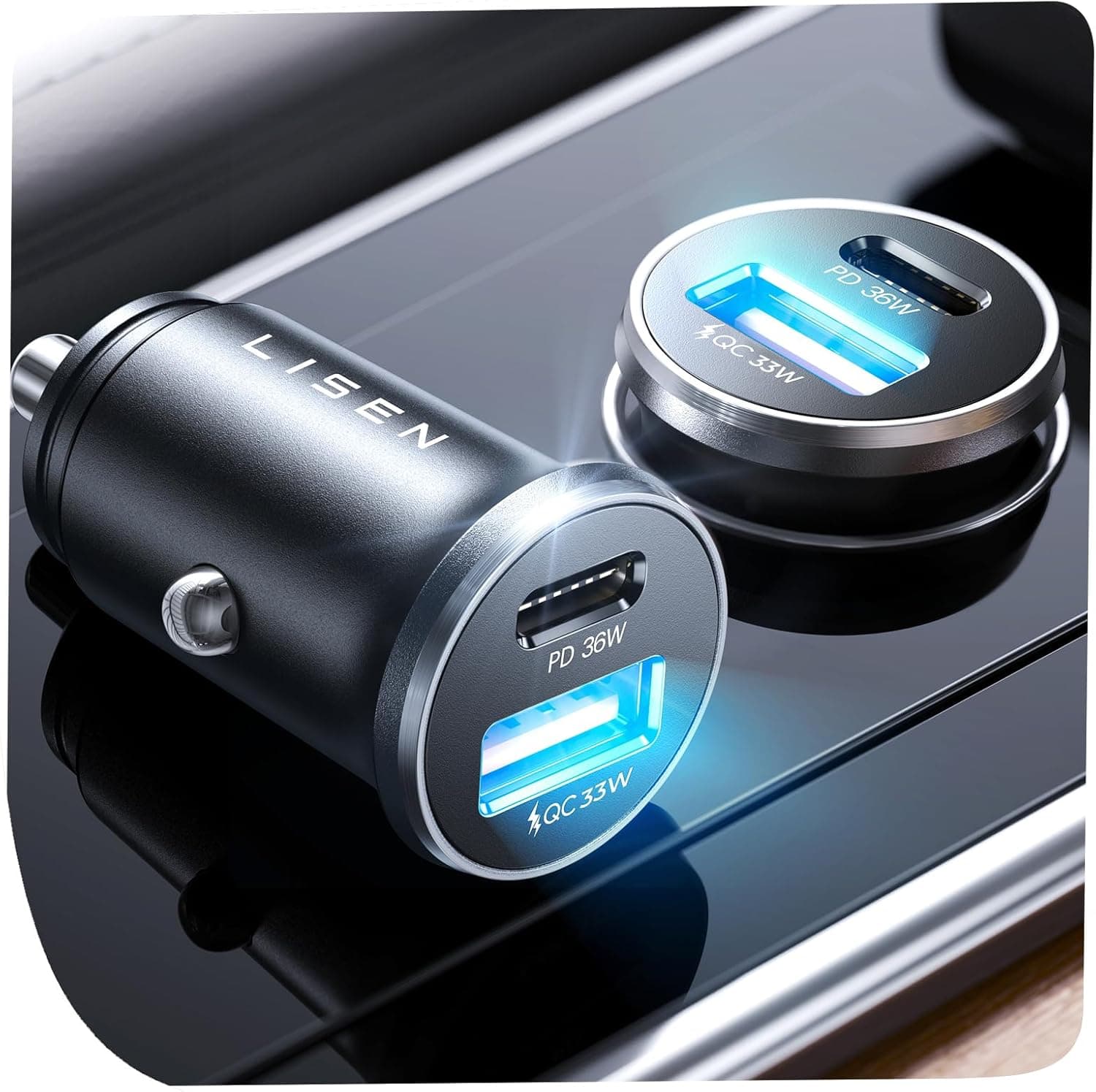 LISEN Carregador de carro carregamento rápido 69 W carregador isqueiro USB C - acessórios de carro interior carregador móvel carro leva isqueiro 12 V para iPhone 16 e 15 14 13 Pro MAX Samsung S24