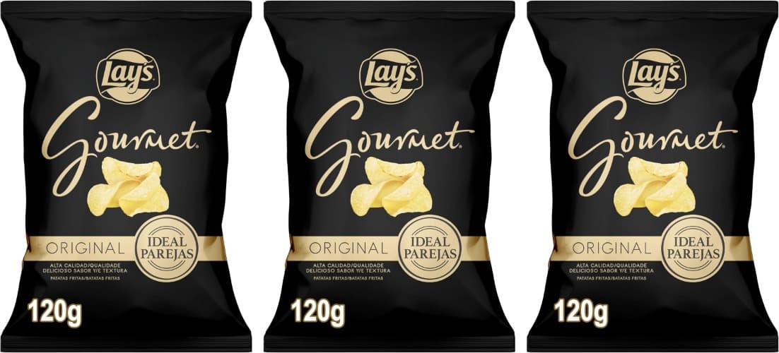Lay's Gourmet, batatas fritas com sal, 120 g x 3