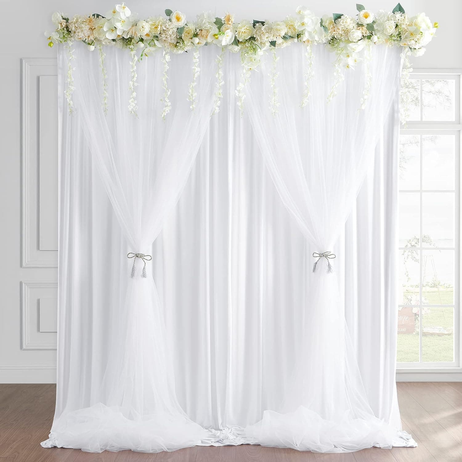 HBBMAGIC 1,5 metros por 3 metros cortinas de tule branco, as cortinas de fundo de casamento de fuffly tule são usadas para festas de aniversário, presentes de bebés, presentes de noivas