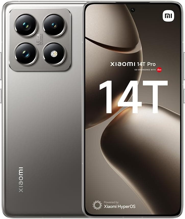 Xiaomi 14T Pro Smartphone de 12 + 512 GB, lentes Leica Summilux, MediaTek Dimensity 9300, ecrã AMOLED de 144 Hz, HyperCharge de 120 W, cinzento titânio (versão ES)