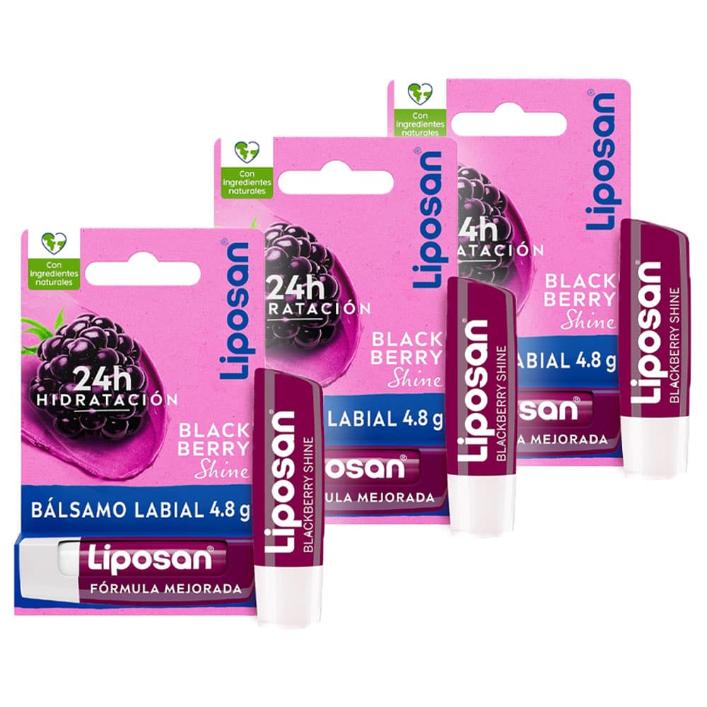 Liposan Blackberry Shine (3 x 4,8 g), cacau labial com cheiro de framboesa