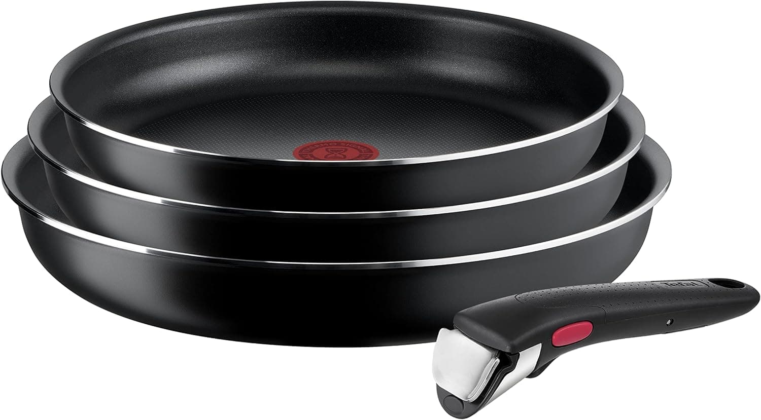 Tefal Ingenio Easy On Conjunto de 3 frigideiras de 22/24/26 cm, não é adequado para indução, antiaderentes, revestimento titânio, Thermo-signal cabo removível, máquina de lavar louça e forno
