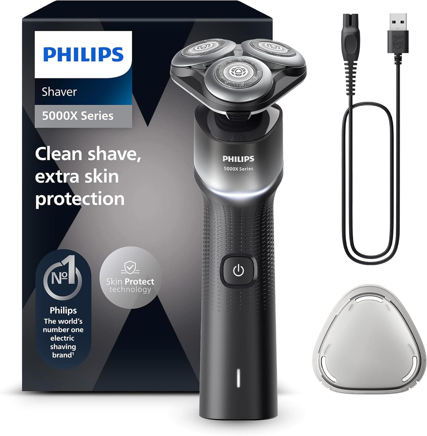 Philips Série X5000 máquina de barbear elétrica para homem, máquina de barbear barba, 27 lâminas, cuidado da pele, cabeça flexível de 360º, 50 min de uso, seco e húmido, recarregável, X5004/00, prata