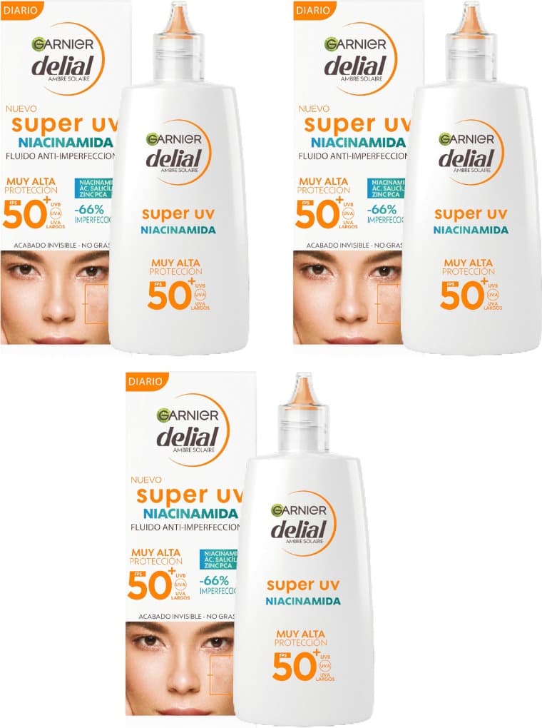 Garnier Delial | Creme facial diário com proteção solar SPF 50+ e niacinamida, 40 ml x 3