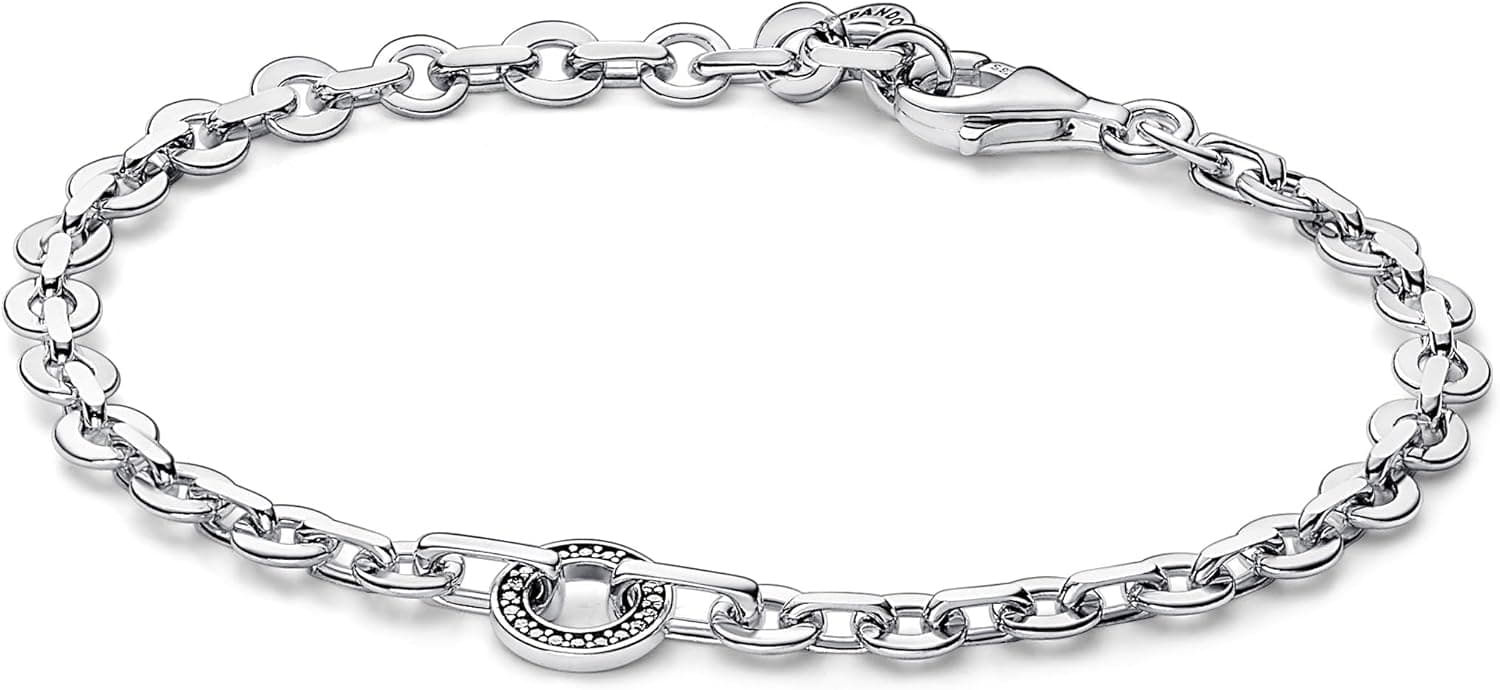 Pandora Signature Pavé | Pulseira de prata esterlina com corrente larga e zircónias cúbicas transparentes