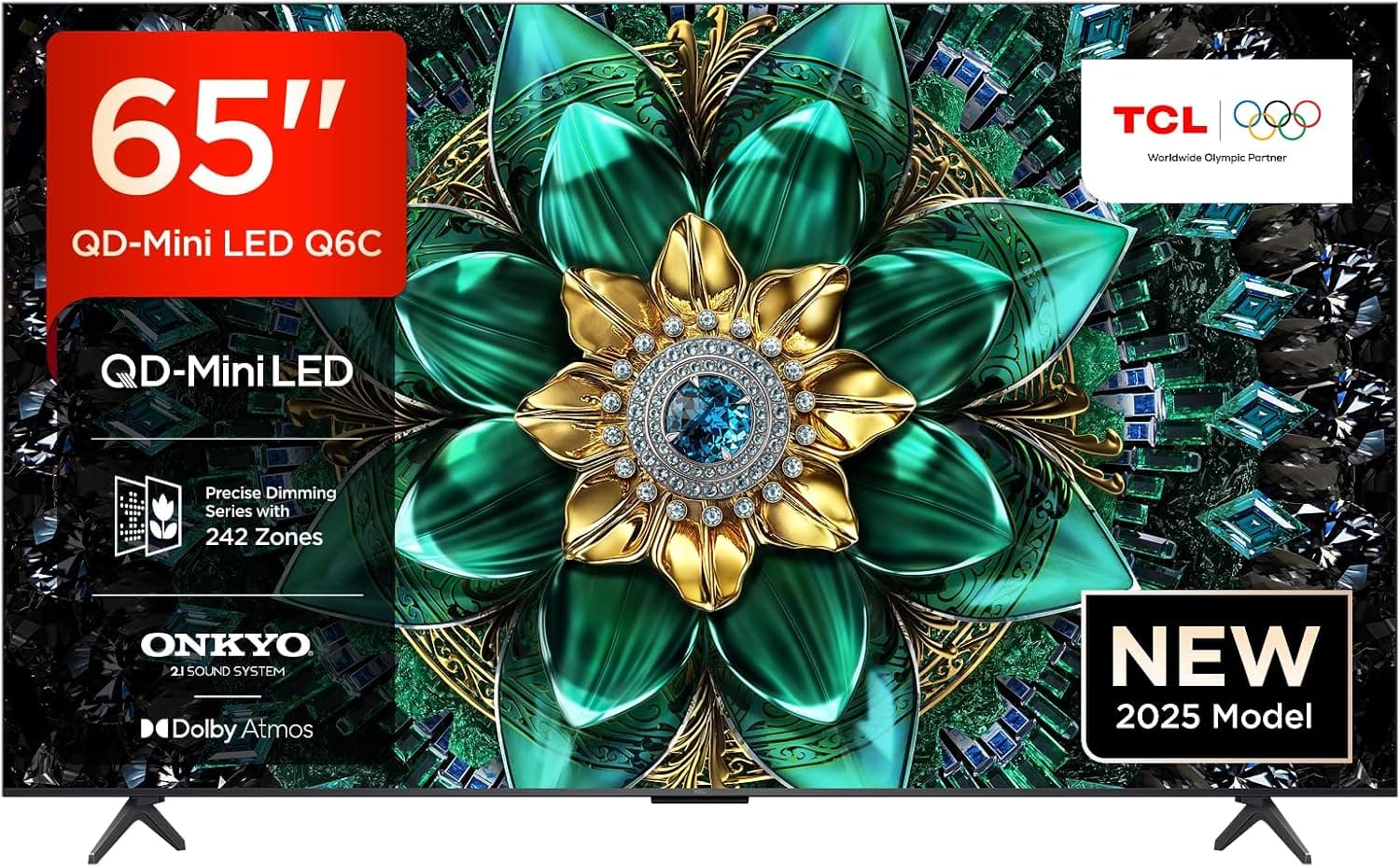 TCL 65Q6C 65 polegadas QD Mini LED TV, 4K HDR Premium 1000 nits, Smart TV com Google TV (Dolby Vision IQ & Atmos, Onkyo 2.1 Sound System, 144 Hz Motion Clarity Pro, Game Master)