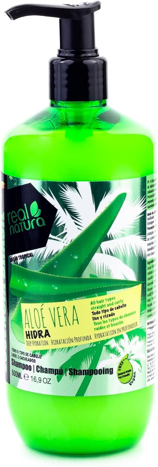 Real Natura - Shampoo sem sal "Aloe Vera Hytdra" - Hidratação e suavidade natural - para cabelo seco e sensível, sem sulfatos, ingredientes naturais, 500 ml