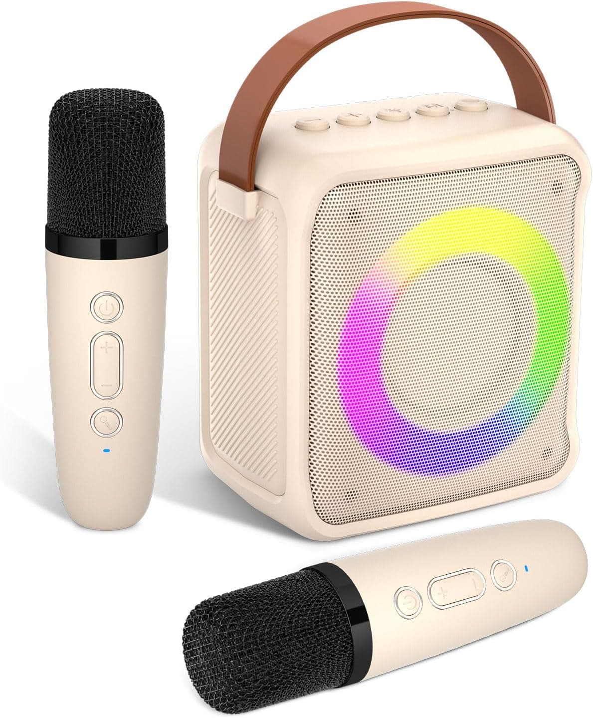 Ankuka Brinquedos de karaoke para crianças e adultos com 2 microfones, máquina de karaokê portátil com luz LED e efeitos de mudança de voz, presentes para crianças dos 3 aos 18 anos, 