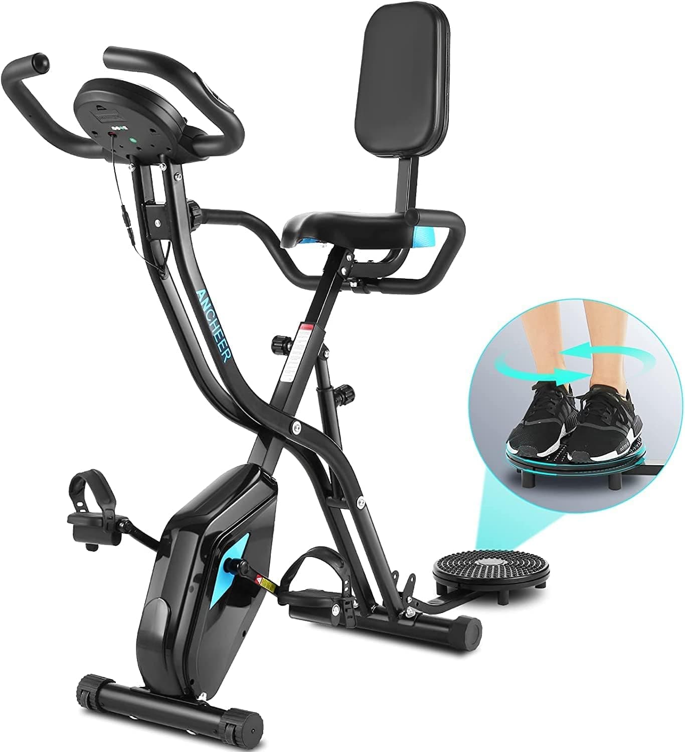 ANCHEER Bicicleta estática dobrável de fitness com encosto Xbike com App ecrã LCD de 10 níveis