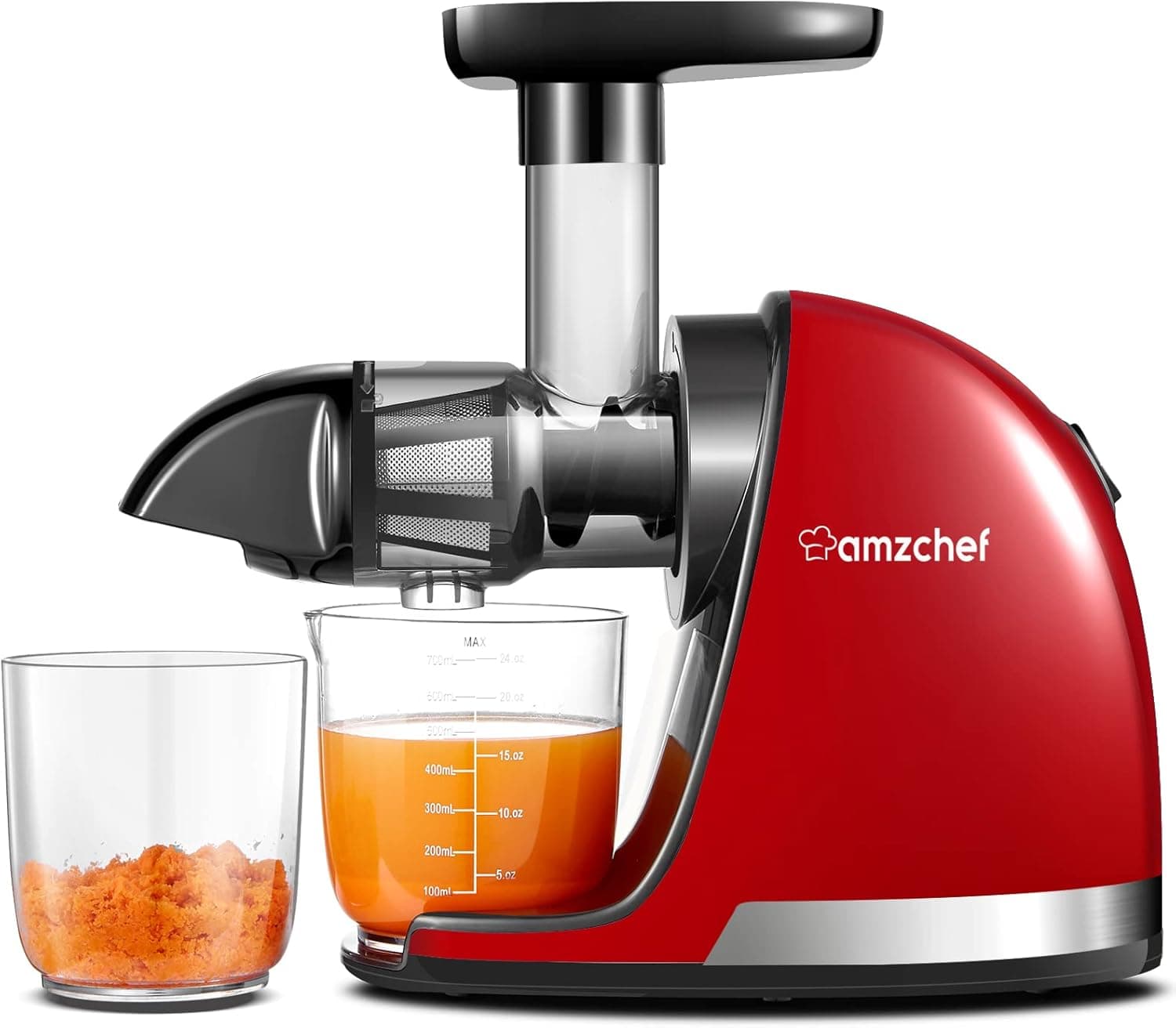 AMZCHEF Liquidificadora prensado a frio - extrator de sumos e legumes - Cold press slow juicer machine com função de mastigação reversa - Liquidificadora para sumos com 2 reservatórios e escova